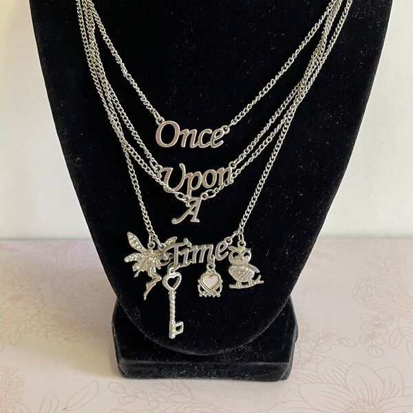 Vintage Once upon a Time Necklace, Multi-chain necklace, Storytime Necklace, Sivertone Once Upon A Time charm Necklace