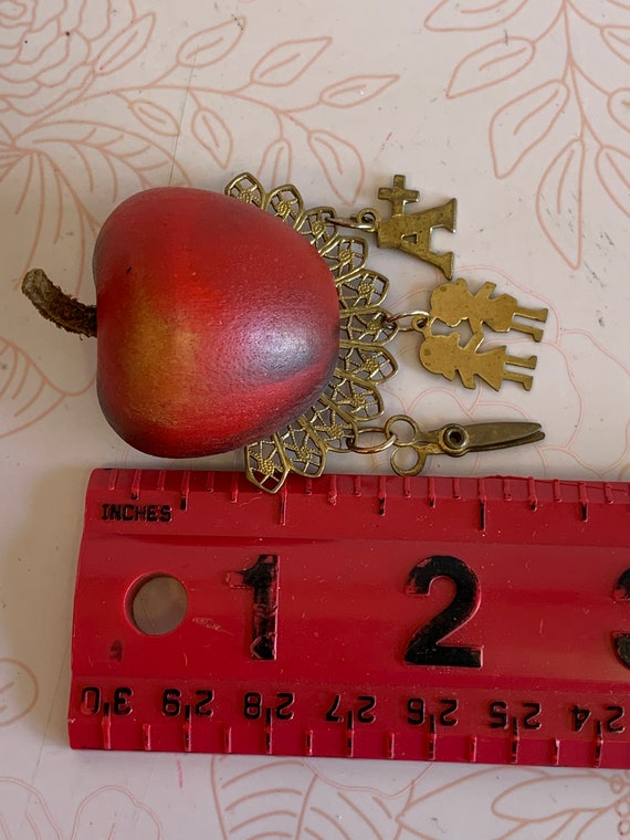 Vintage Apple Pin, Vintage Apple Brooch, wooden a… - image 5