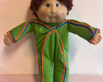 Vintage 80s Cabbage Patch Kid Boy Doll with Green Tracksuit