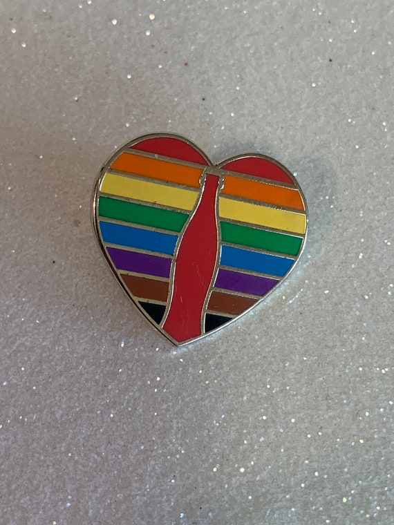 Vintage Enamel Rainbow Pin, Rainbow Heart Lapel pi