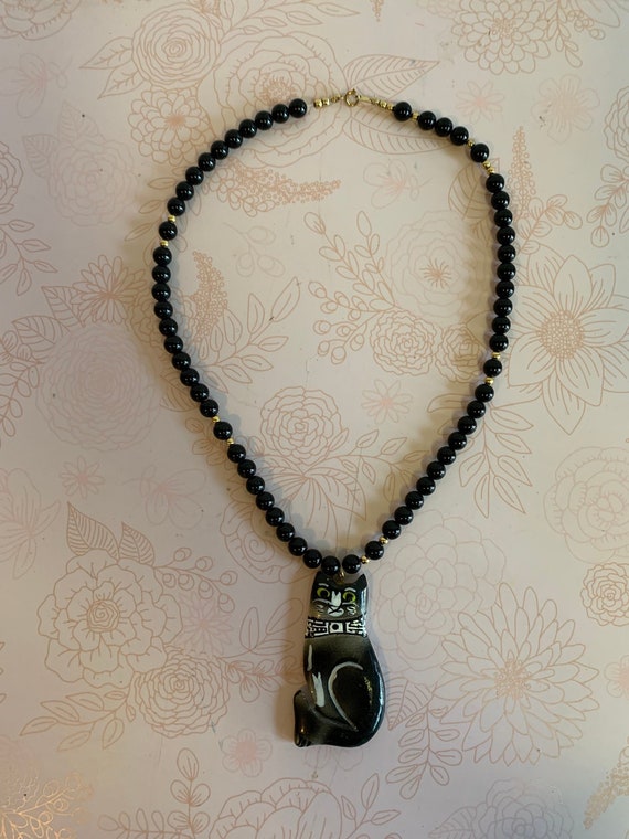 Vintage Beaded Necklace, Black Bead Necklace, Bead