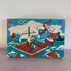 COMPLETE Vintage 80&#39;s Smurfs Jigsaw Puzzle, Smurfs Jigsaw Puzzle, Smurfs Puzzle, MB Jigsaw Puzzle, Milton Bradley puzzle, 100 piece Puzzle
