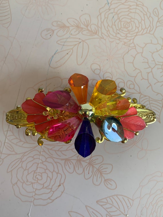 Vintage Hair Barrette, Vintage Plastic Jewels Hai… - image 1