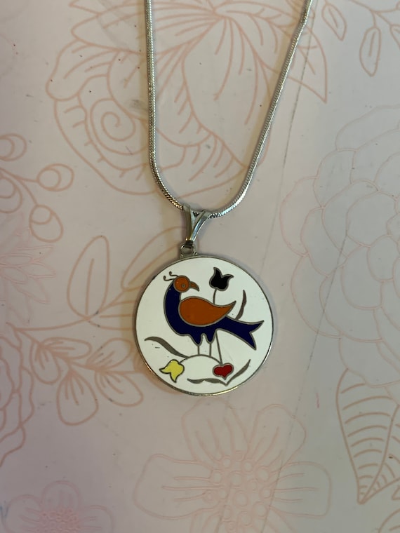 Enamel bird pendant necklace - Gem