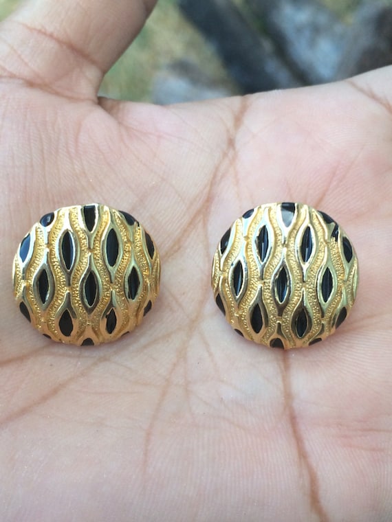 Vintage Gold Tone and Black Earrings, Vintage Gol… - image 4