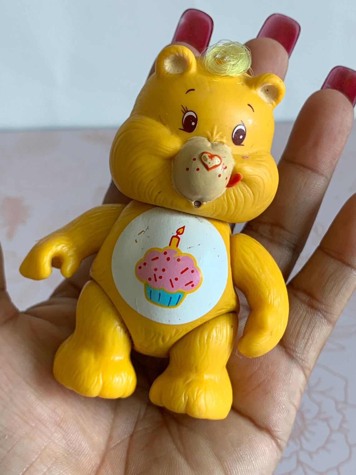 Vintage Birthday Bear Poseable Care Bear Yellow Carebear