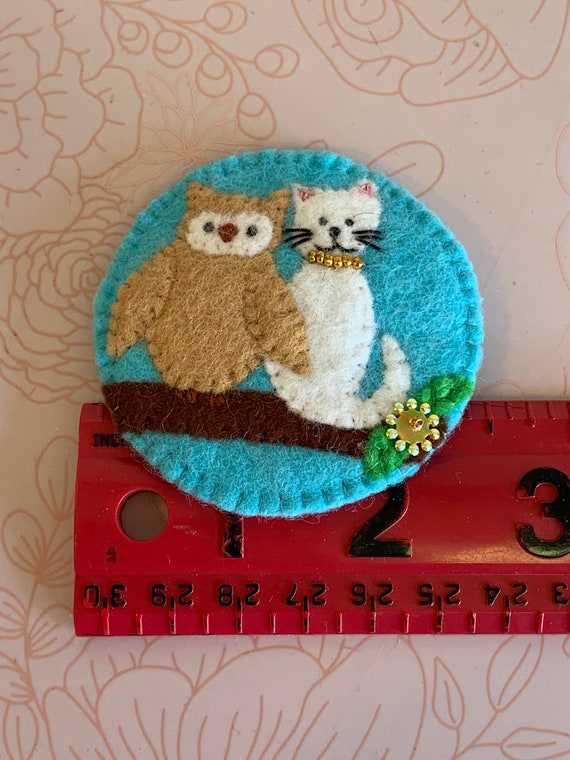 Vintage Felt Brooch, Cat Brooch,  Owl Brooch, Fel… - image 3