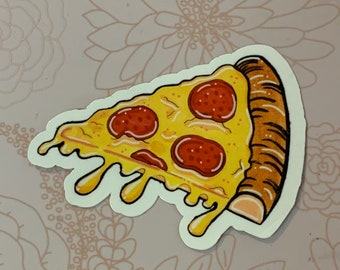 Pepperoni Pizza Sticker, Vinyl Pizza Sticker, Hand drawn Pizza Sticker, Vinyl Stick-on, Vinyl Sticker, Di-cut Sticker