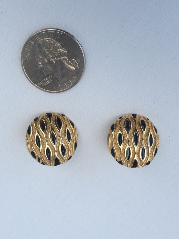 Vintage Gold Tone and Black Earrings, Vintage Gol… - image 2