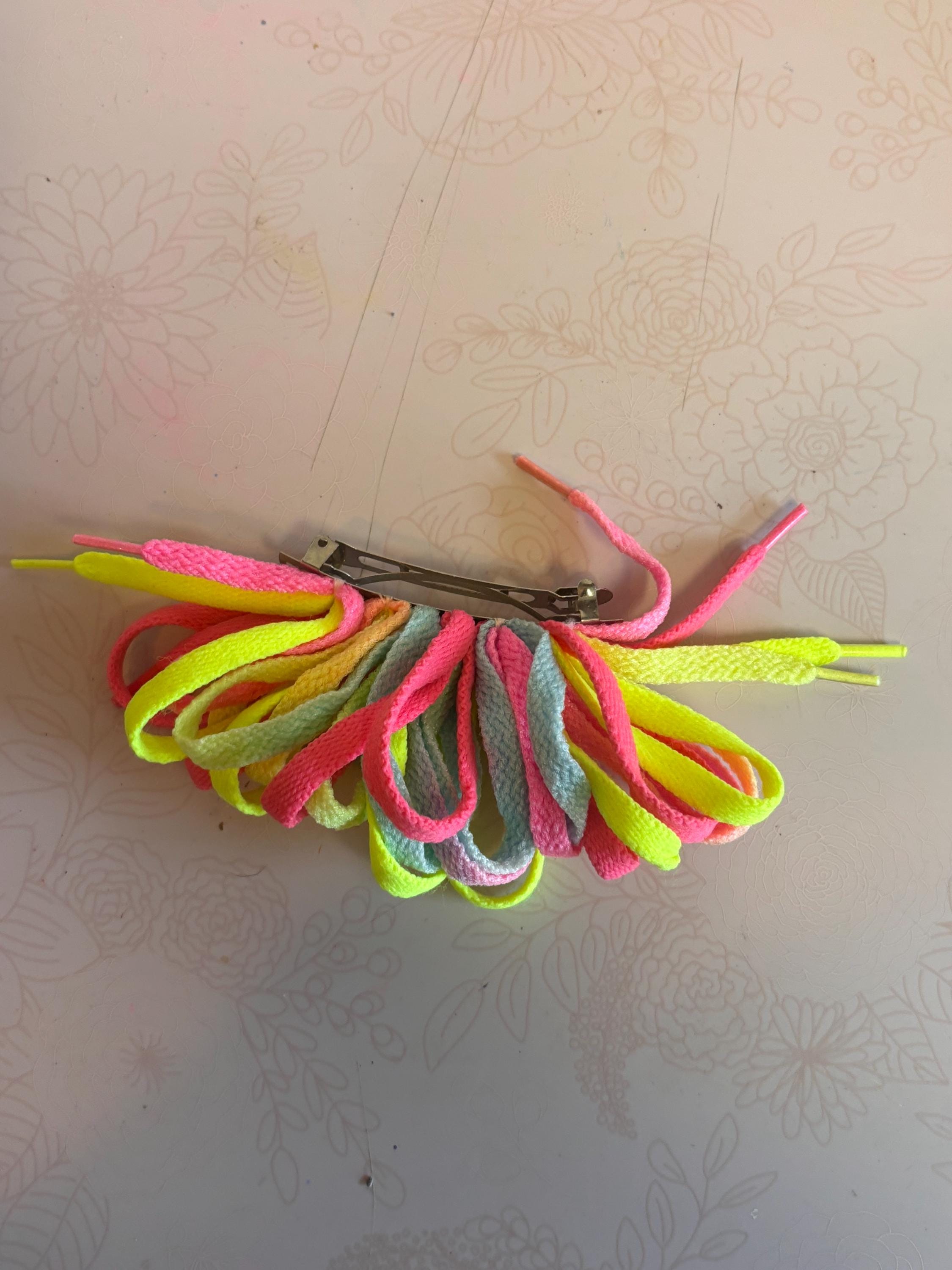 Vintage 80s Shoelace Hair Barrette: Neon Hair Clip - Etsy display picture 2