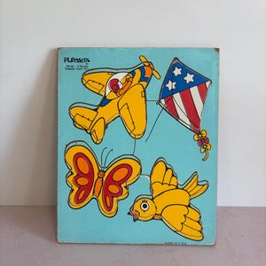 Vintage Things that can Fly Puzzle, Wooden Frame Tray Puzzle, vintage tray Puzzle, Playskool puzzle