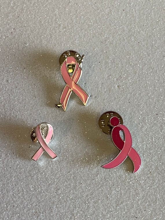 Vintage Pink ribbon breast cancer awareness pin, … - image 1