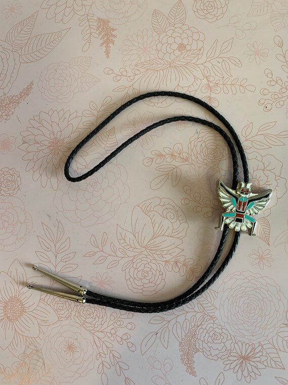 Trending Concho Bolo Tie Western Jewelry Silver Antique w Scandalous Blue Enamel Gift Her Him Boyfriend Girlfriend American Made #80172-1
