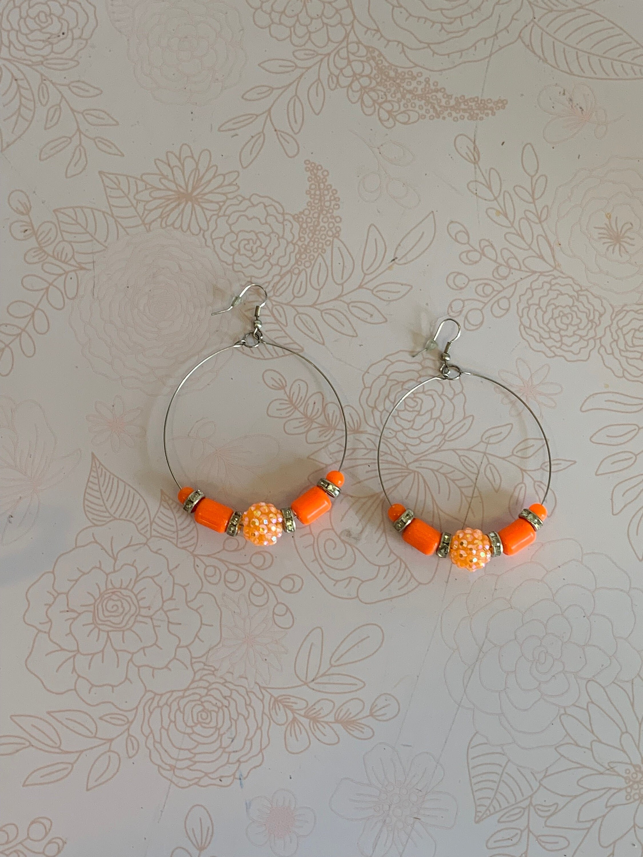 Vintage Beaded Earrings, Orange Earrings, Dangle Earrings, 80s earrings, 90s Earrings, Vintage Costume Earrings