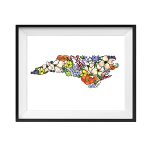 North Carolina State Fine Art Print, Watercolor Wildflower, Home Decor, House Warming Gift