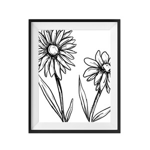 Rustic Floral Daisy Drawing Fine Art Print, Home Decor, Spring/Summer Decor