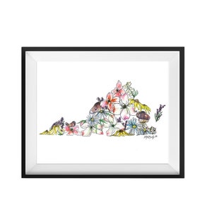 VIRGINIA State Fine Art Print, Watercolor Wildflower, Home Decor, House Warming Gift