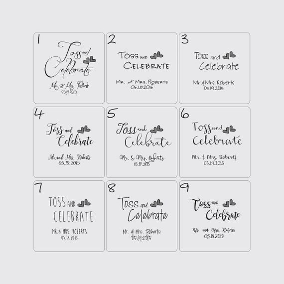 TOSS and CHEER wedding label stickers modern minimalist personalized round square white kraft paper wedding table confetti packets seals