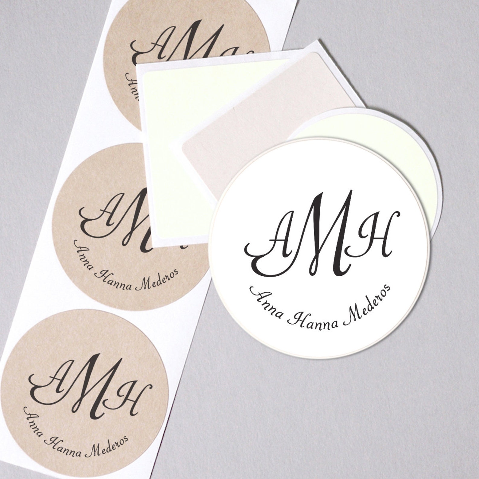 Monogram Label Stickers Envelope Seals Modern Square Circle 20 Etsy