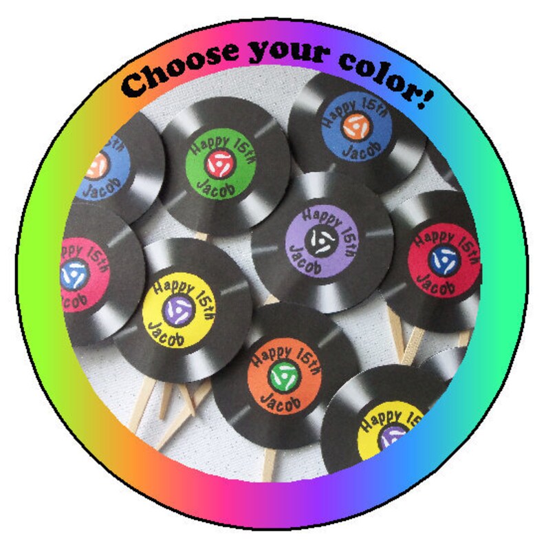 Record cupcake toppers 45's vinyl cupcake toppers Etsy