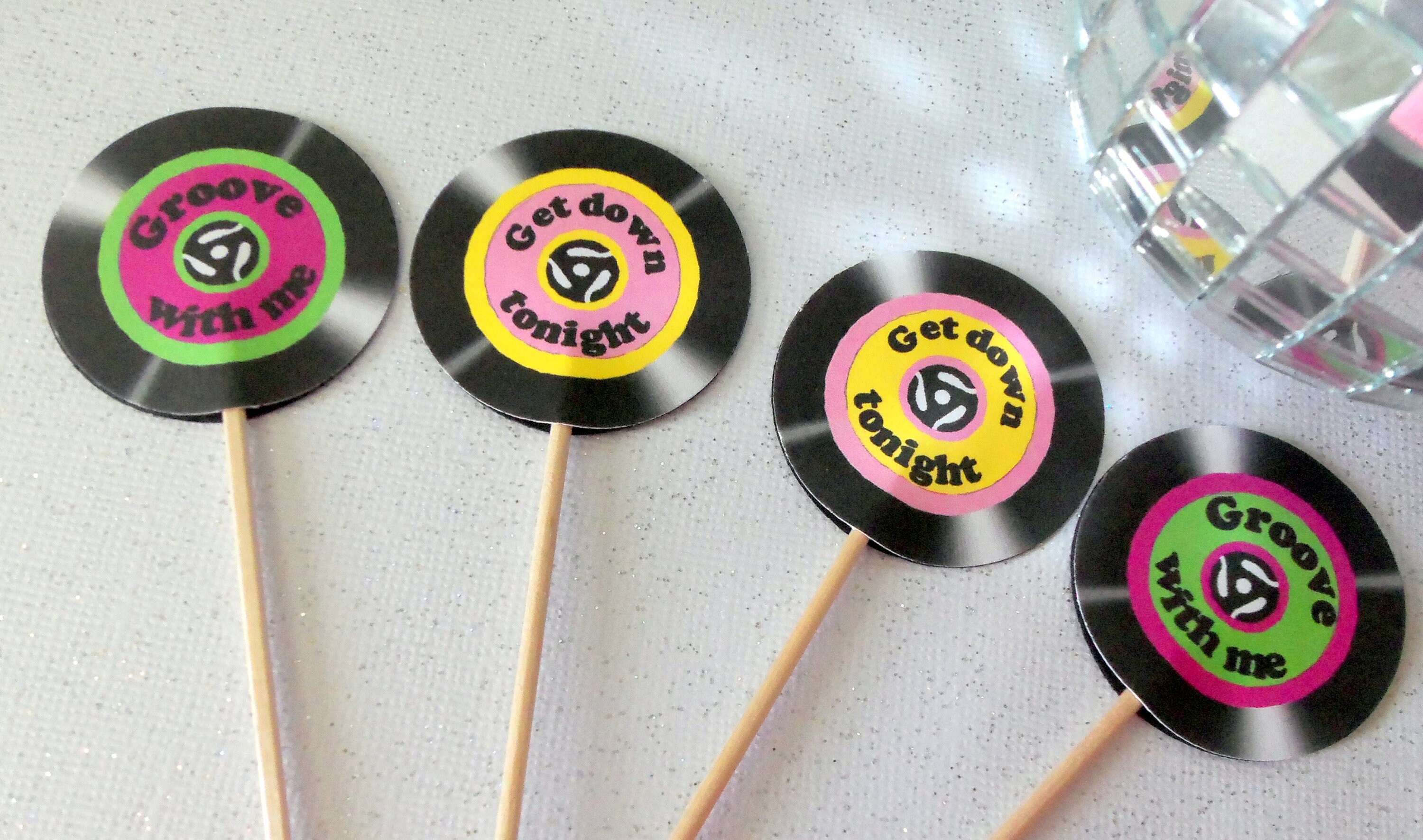 Record cupcake toppers 45 record toppers 70's party Etsy