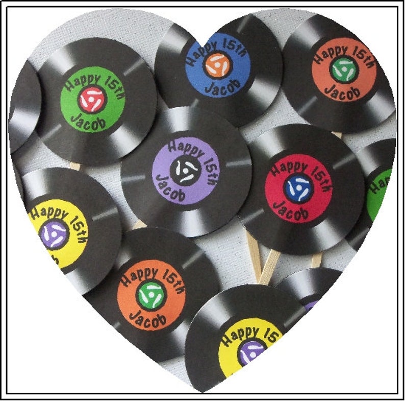 Record cupcake toppers 45's vinyl cupcake toppers Etsy