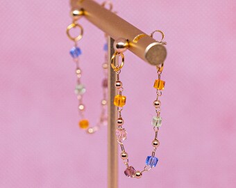 Chain Loop Earrings | Chain Cuff Earring | Delicate Beaded Chain Hoop | Dainty Minimalist Statement Earrings | 18k Gold Plated