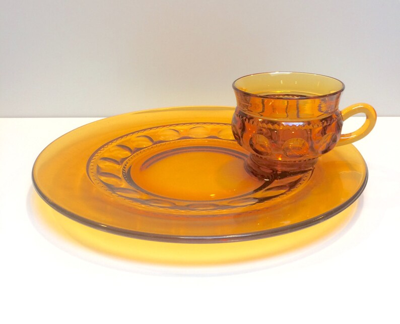 Vintage Gold Crown Amber Glass Snack Sets Set of Four Etsy