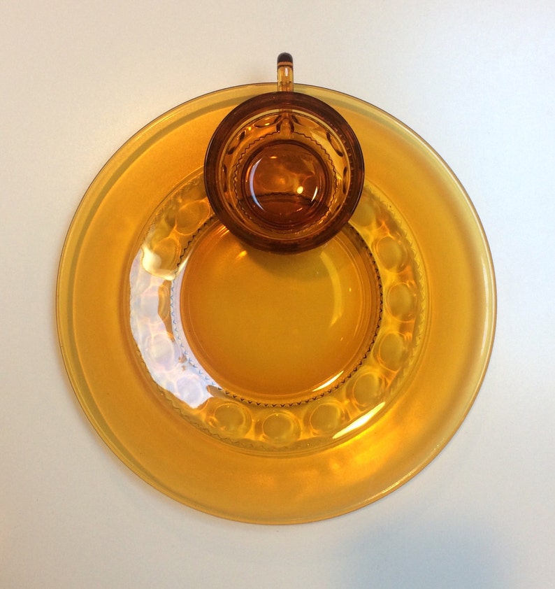Vintage Gold Crown Amber Glass Snack Sets Set of Four Etsy