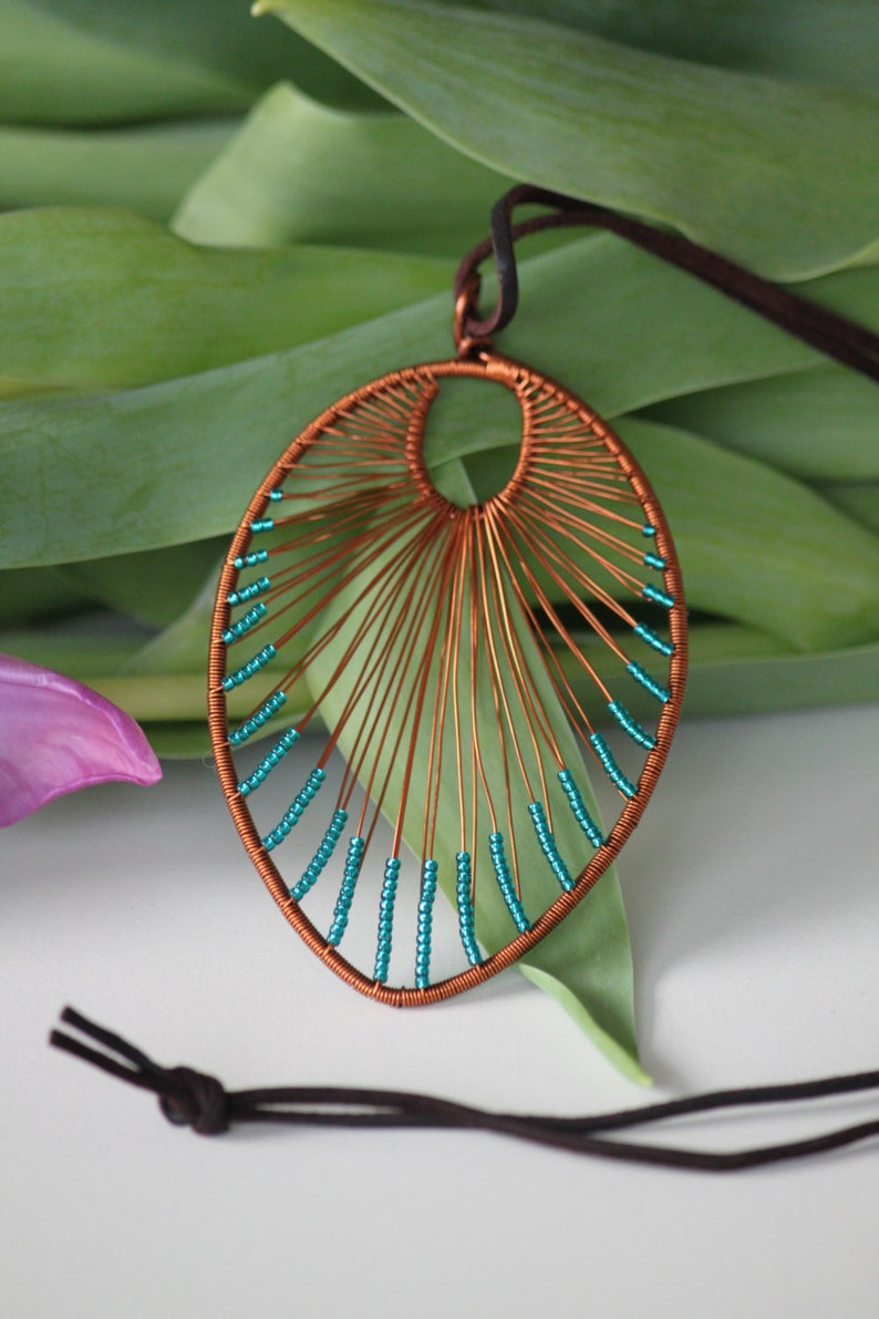 Leaf shaped copper wire wrapped turquoise necklace pendant Etsy