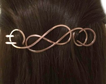 Copper Hair Stick Barrette, Flourish Hair Slide, Metal Hair Clip, Hair Fork Pin, Copper Bun Holder, Scarf Clip, Gift Women