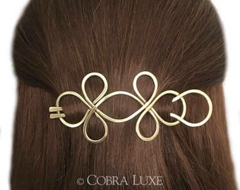 Celtic Hair Stick Barrette, Brass Hair Clip, Gold Hair Fork, Hair Slide, U Shaped Hair Pin, Celtic Shawl Pin, Celtic Knot, Gift Women