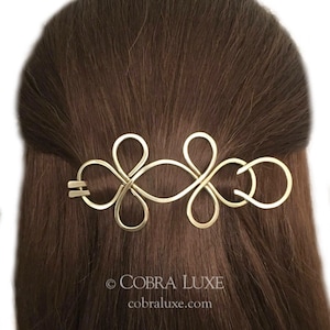 Celtic Hair Stick Barrette, Brass Hair Clip, Gold Hair Fork, Hair Slide, U Shaped Hair Pin, Celtic Shawl Pin, Celtic Knot, Gift Women