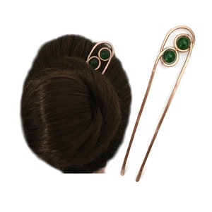 Gemstone Hair Fork, Jade Bun Holder for FINE Hair, Decorative Hair Pin, Metal Bun Holder, Hair Slide Stick, Gift for Women