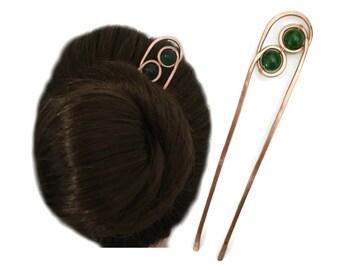 Gemstone Hair Fork, Jade Bun Holder for FINE Hair, Decorative Hair Pin, Metal Bun Holder, Hair Slide Stick, Gift for Women