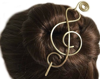 Music Hair Stick Barrette, Hair Bun Holder, Hair Stick, Treble Clef Hair Slide, Metal Hair Clip, Scarf Clip, Gift for Women