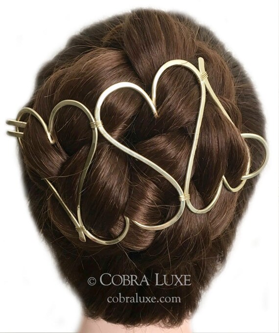 Heart Hair Bun Holder Brass Hair Fork Gold Hair Barrette Etsy
