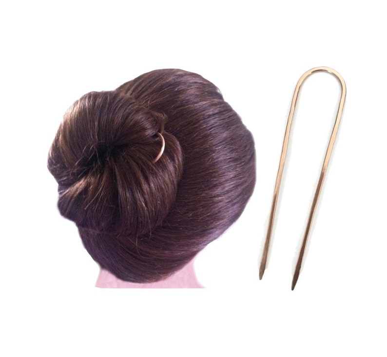 Copper Hair Fork Bun Holder Pin U Shaped Hair Pin Metal Etsy