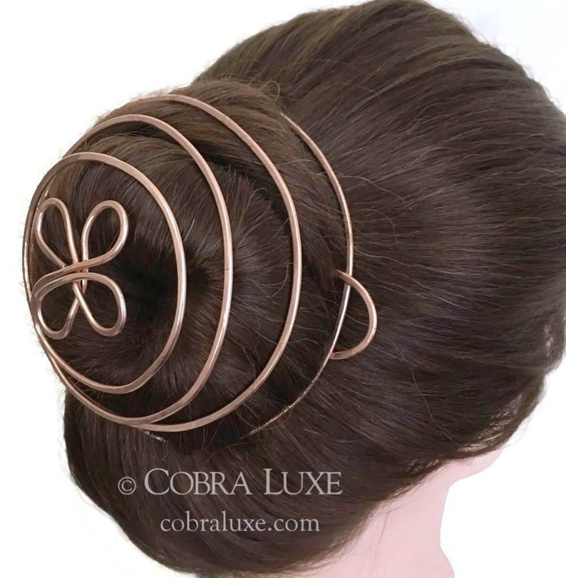 Copper Bun Holder Hair Bun Cage Metal U Shape Hair Fork Pin Thick Hair Cage Gift for Women Rose Gold Hair Bun Cuff
