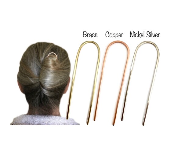 Simple Hammered Hair Fork Bun Holder Pin For Fine Hair U Etsy