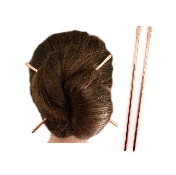 2 Copper Hair Sticks Copper Hair Pins Metal Hair Bun Holder Etsy