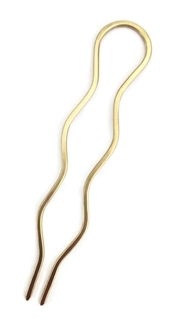 Brass Hair Fork, Hair Bun Holder, U Shaped Hair Pin, Gold Hair
