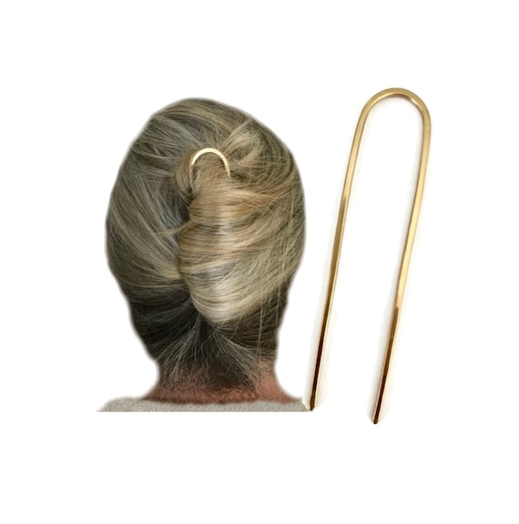 Brass Hair Fork, Hair Bun Holder, U Shaped Hair Pin, Gold Hair