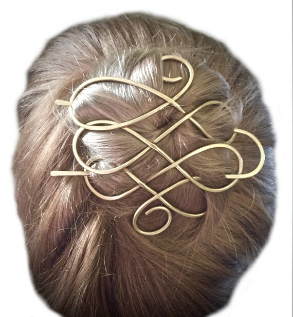 Celtic Hair Barrette Brass Hair Bun Holder Hair Clip Brass Etsy