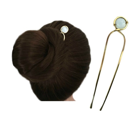 Decorative Hair Pin For Fine Hair Malachite Hair Fork Brass Etsy