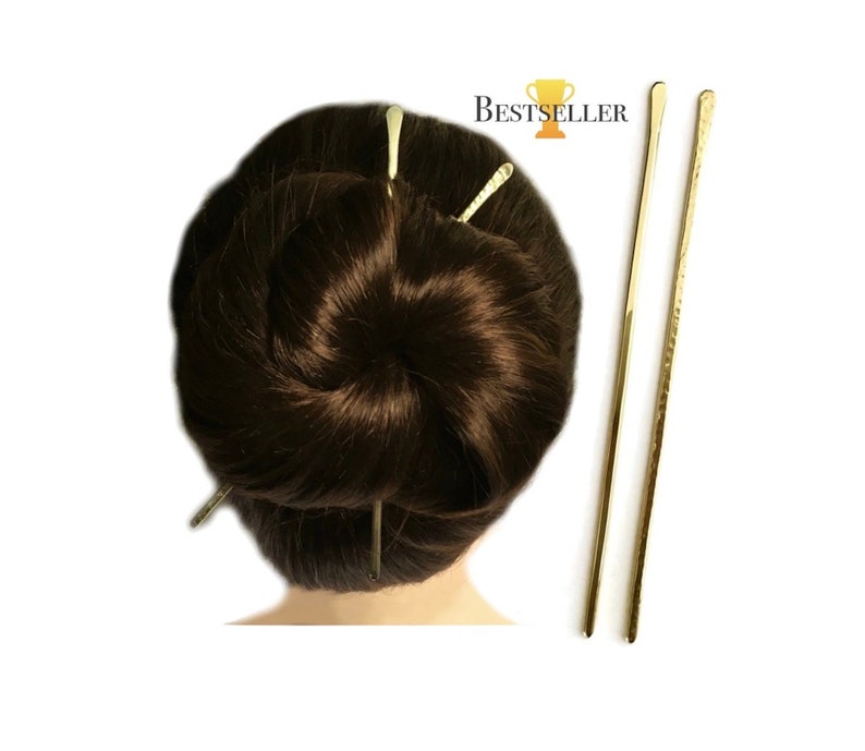 Metal Hair Slide Long Hair Pin Metal Hair Bun Holder 2 Brass Hair Sticks Minimalist Hair Jewellery Gold Hair Pins
