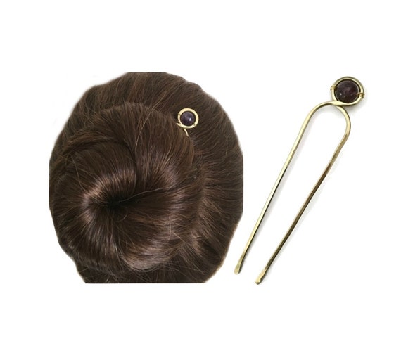 Decorative Hair Pin For Fine Hair Malachite Hair Fork Brass Etsy