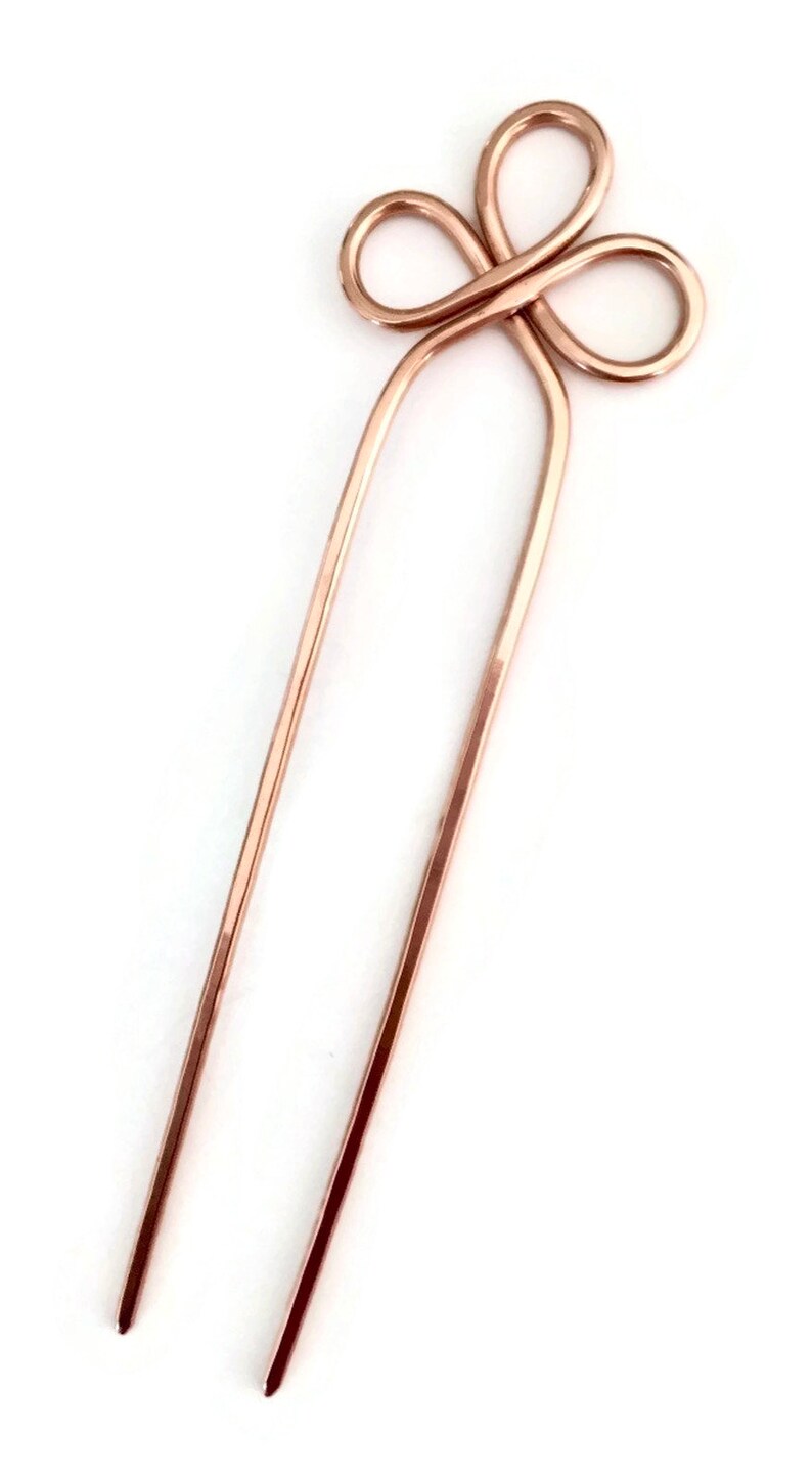 MEDIUM or THICK HAIR Metal Hair Slide Celtic Trinity Hair Stick Boho Indie Hair Pin, Hair Fork Copper Hair Bun Holder