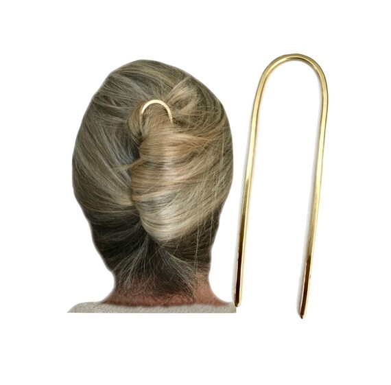 Simple Hair Fork Gold Bun Holder Brass U Shaped Hair Pin Etsy