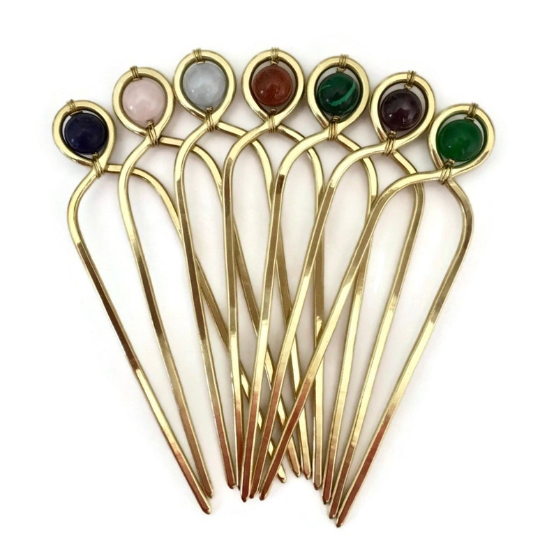 Decorative Hair Pin Jade Hair Fork Brass Bun Holder Etsy